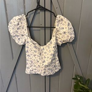 Reformation Cream and Blue Floral Blouse